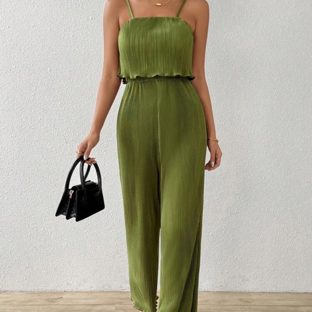 SHEIN Olive Green Pleated Jumpsuit